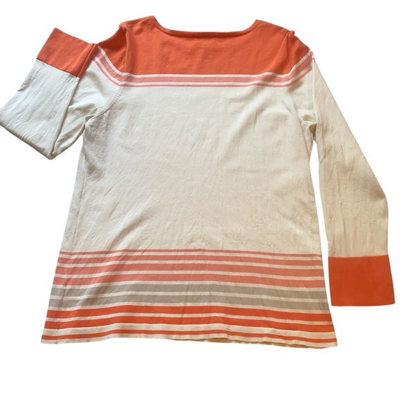 Pendleton Women’s XL Petite Silk Blend Striped Long Sleeve Knit Top Orange Cream - Picture 3 of 11